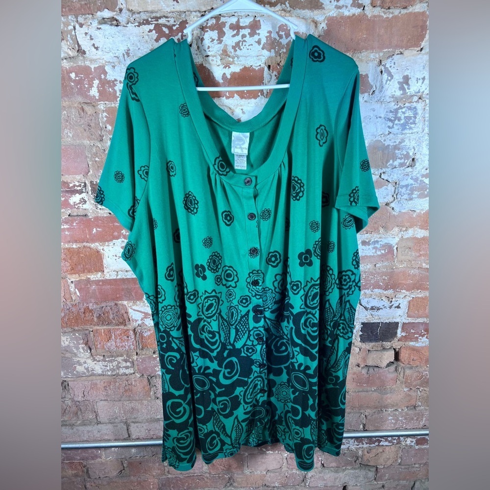 Roaman's Blue Boxy Oversized Short Sleeve Blouse